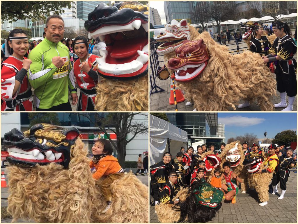 東京マラソン 大獅子 昇龍祭太鼓